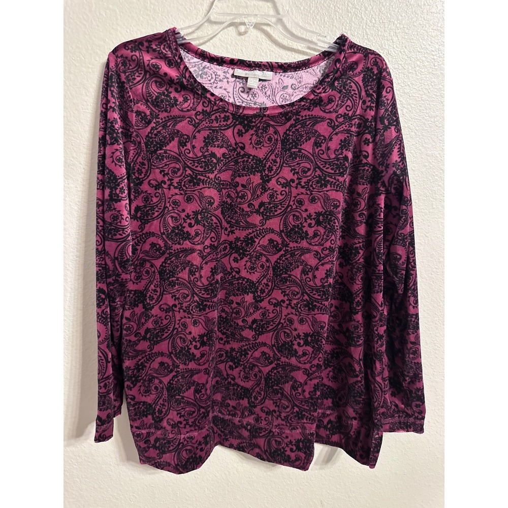 Woman Within Paisley Print Long Sleeve Top Maroon Black Size‎ M 14 16